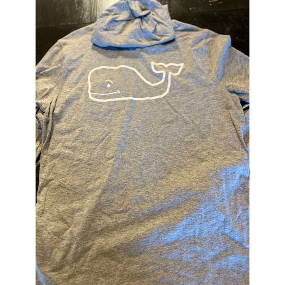 Vineyard Vines Gray Long Sleeve Hooded Pocket Tee Whale Logo Size S - Picture 5 of 6